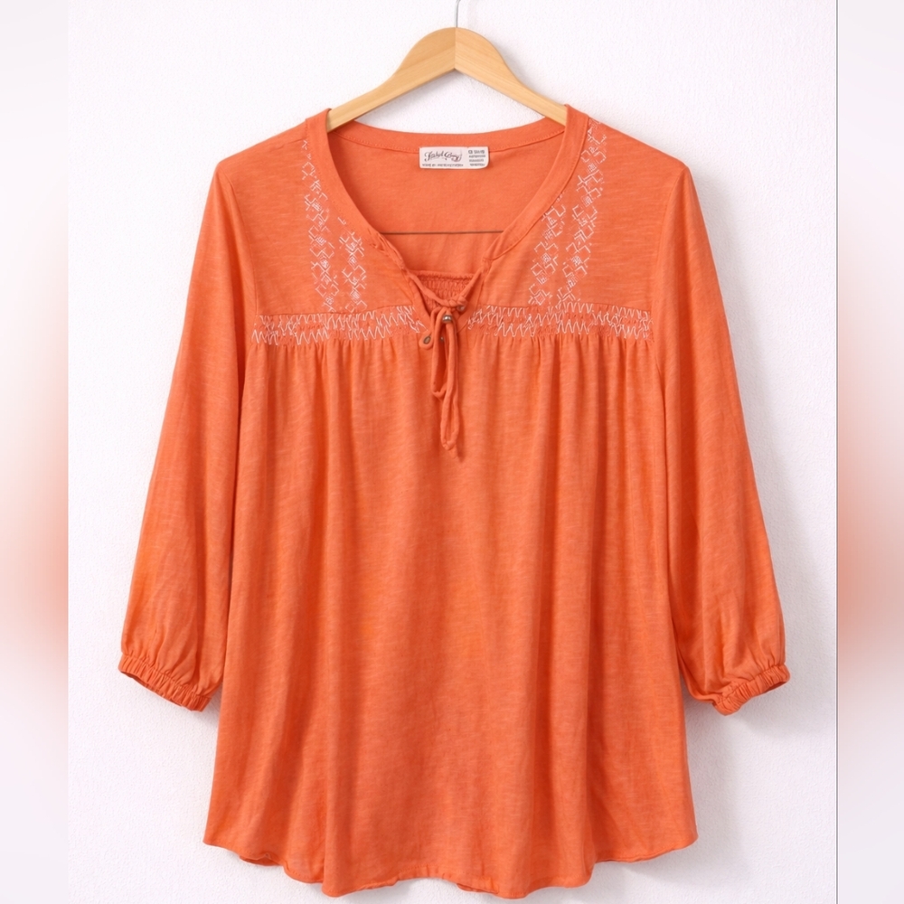 Orange Embroidered Women's Top